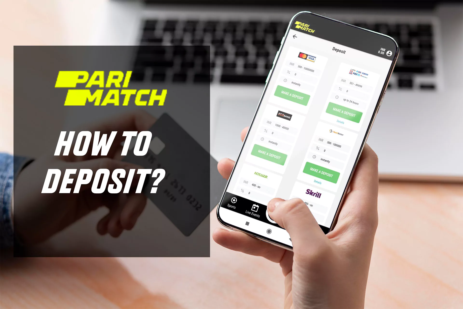 Make instant deposits right in your Parimatch app.