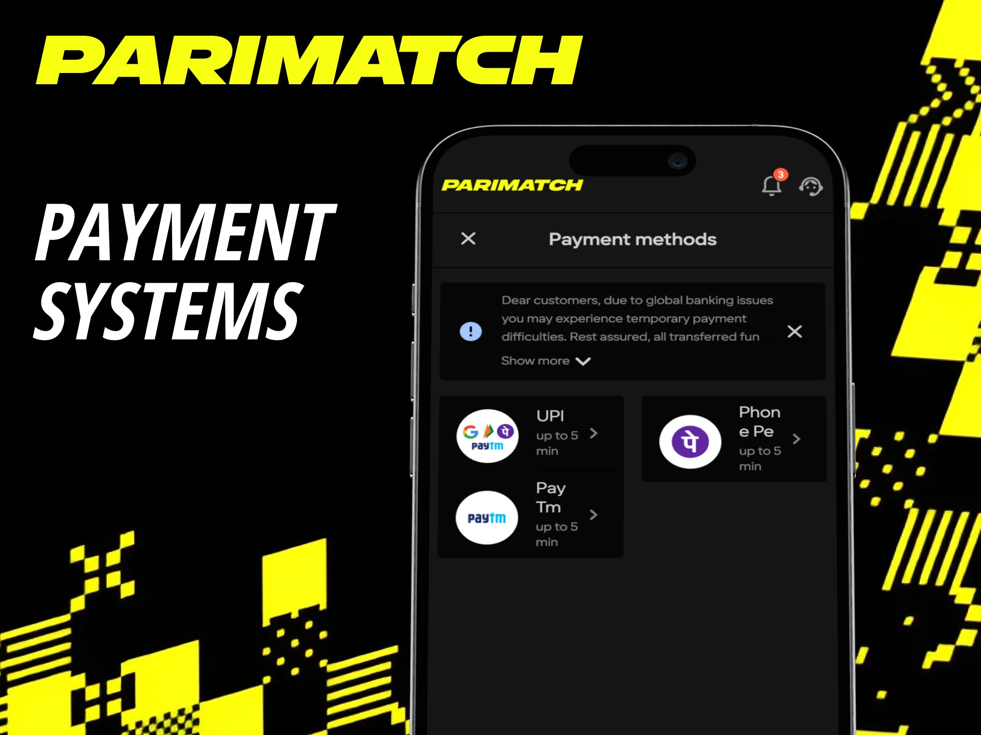 The Parimatch app supports all popular payment systems in India.