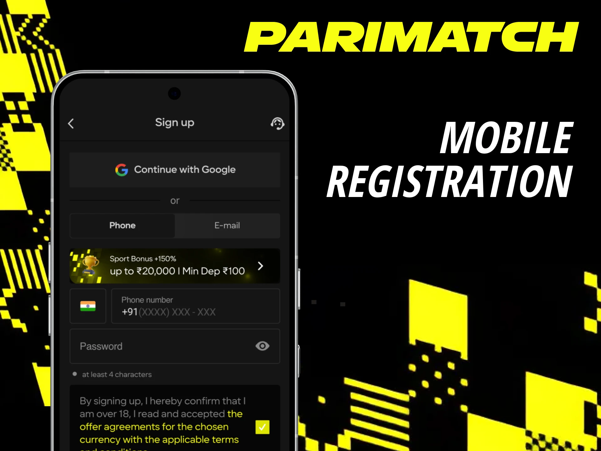 You can esily register via the Parimatch mobile app.