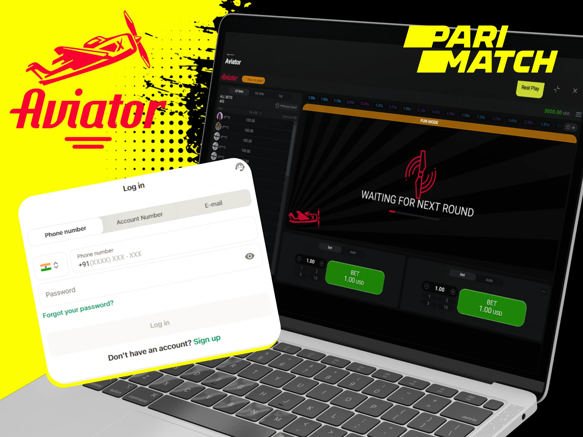 Instructions for players on how to start playing Aviator online Parimatch Casino.