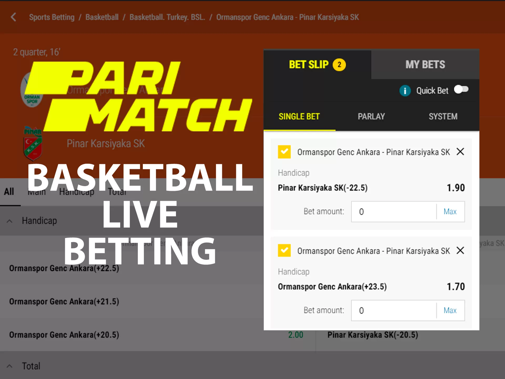 You can watch basketball streamings and place live bets right at Parimatch website.
