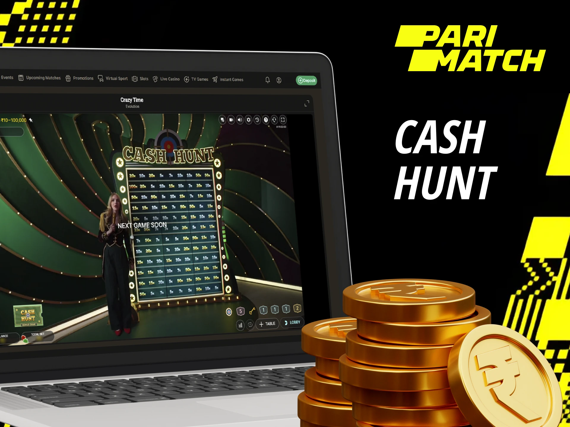 With the Parimatch Crazy Time Cash Hunt bonus game you can increase your winnings.