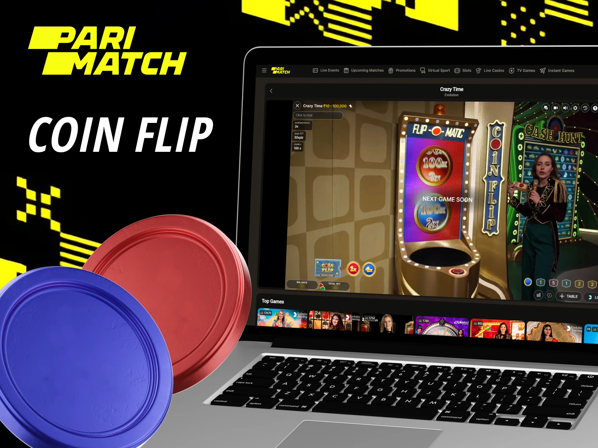 Parimatch Crazy Time Coin Flip is a bonus game where you can try your luck on a coin flip.