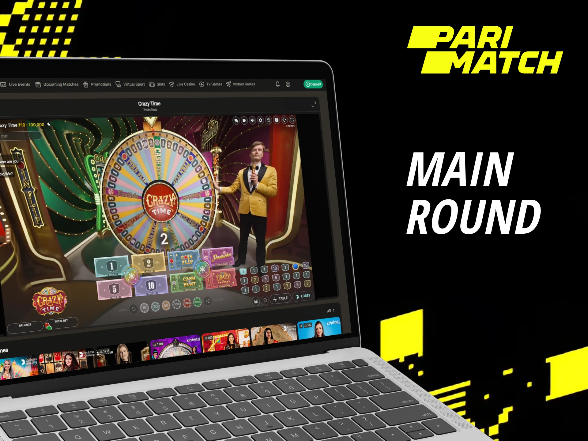 In the main round of Parimatch Crazy Time you can increase your bet.
