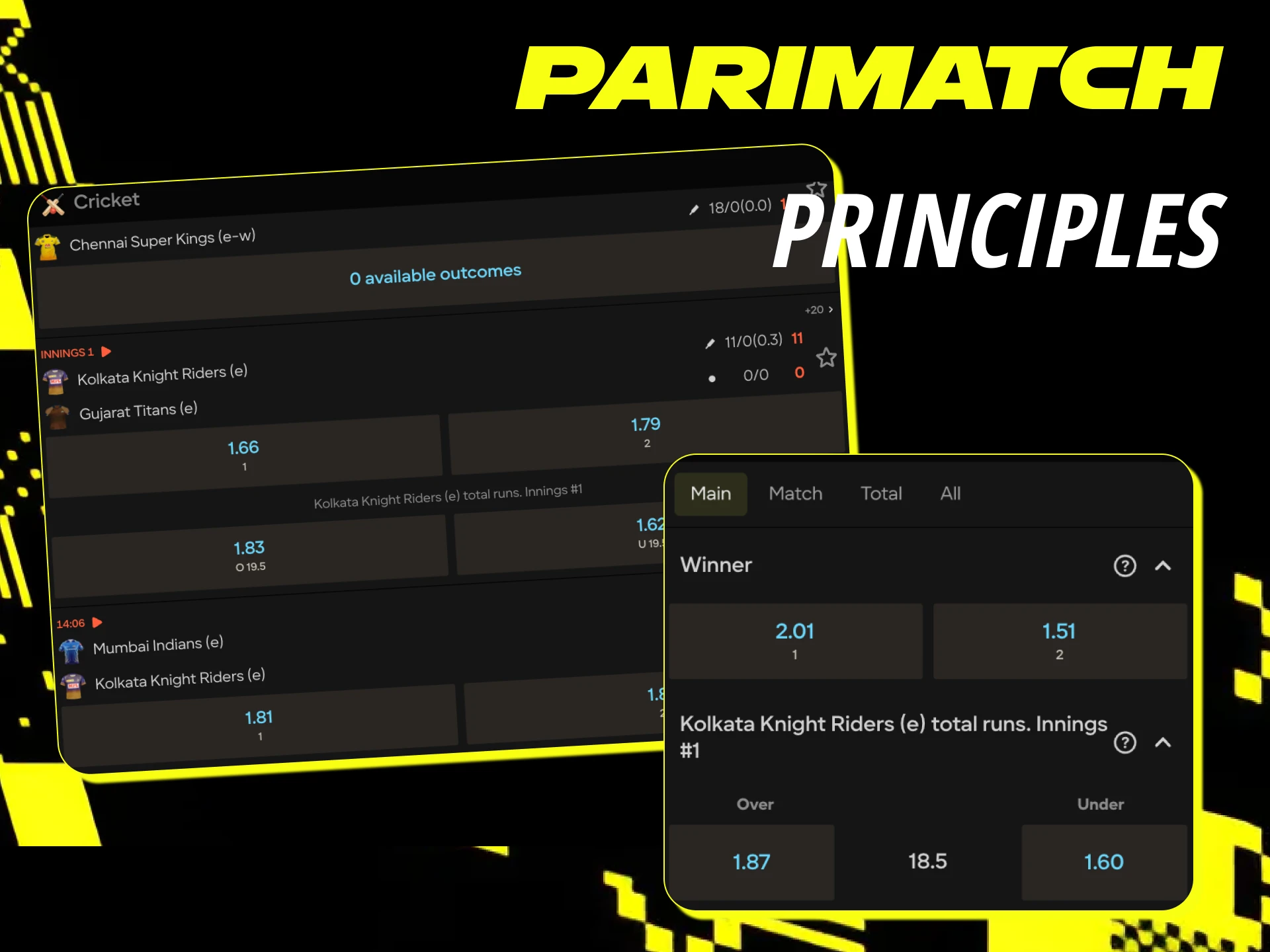 Parimatch offer make bets on cricket during the matches.