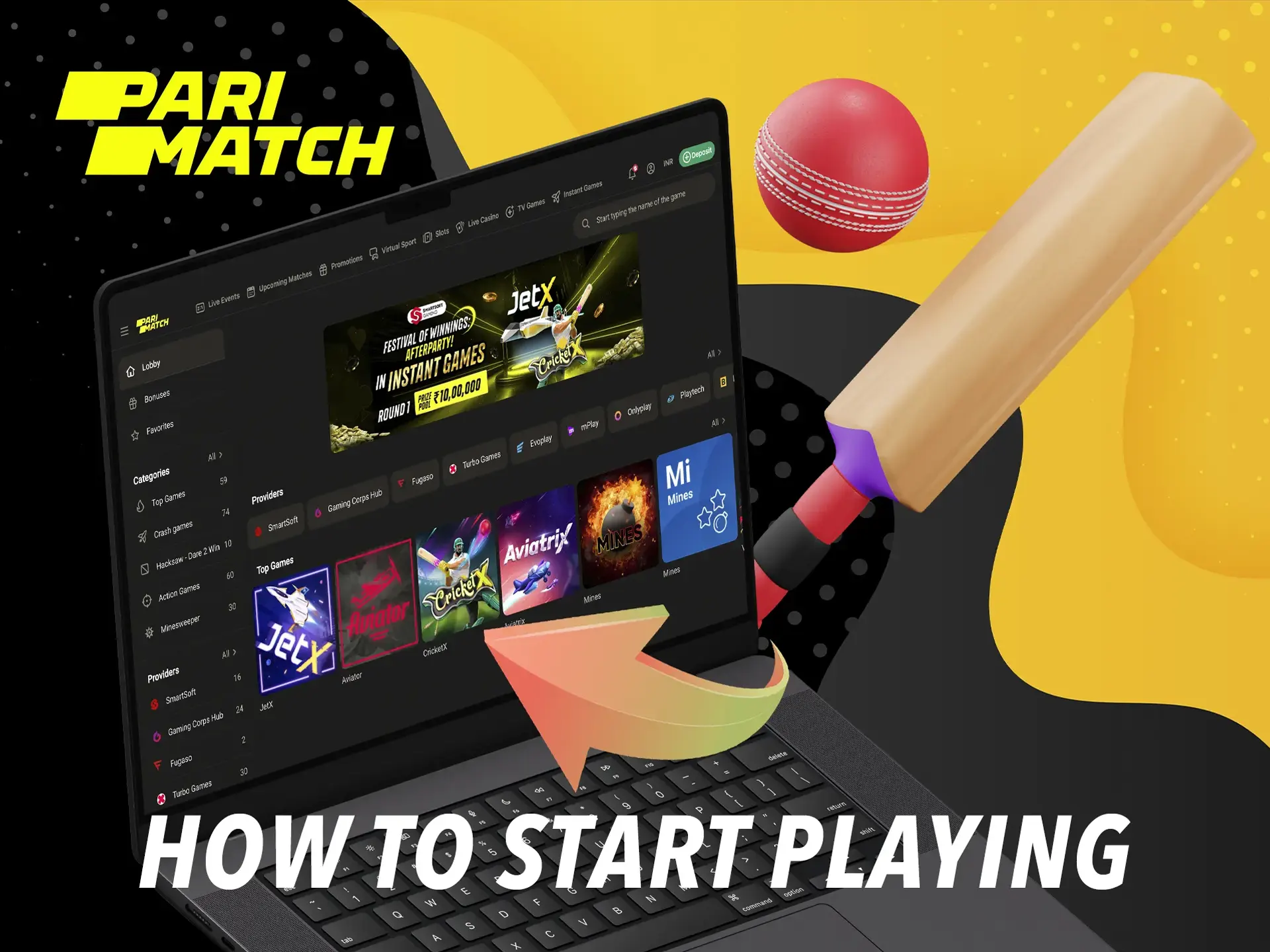 Launch the Cricket X game, place your first bet and enjoy the graphics and the emotion of winning.