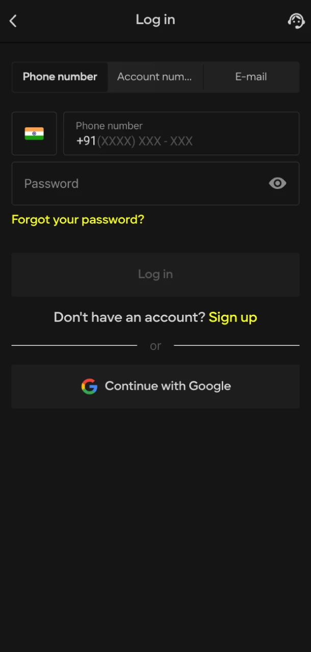 Log in to Parimatch online casino via email.