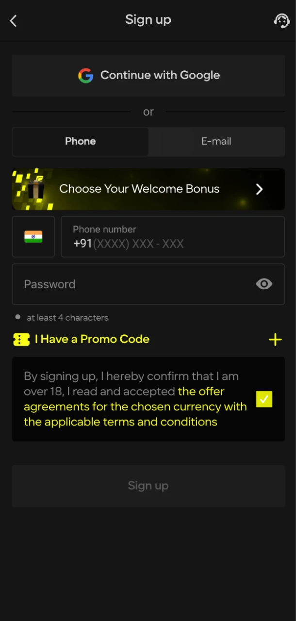 Register at the online casino in a couple of clicks.