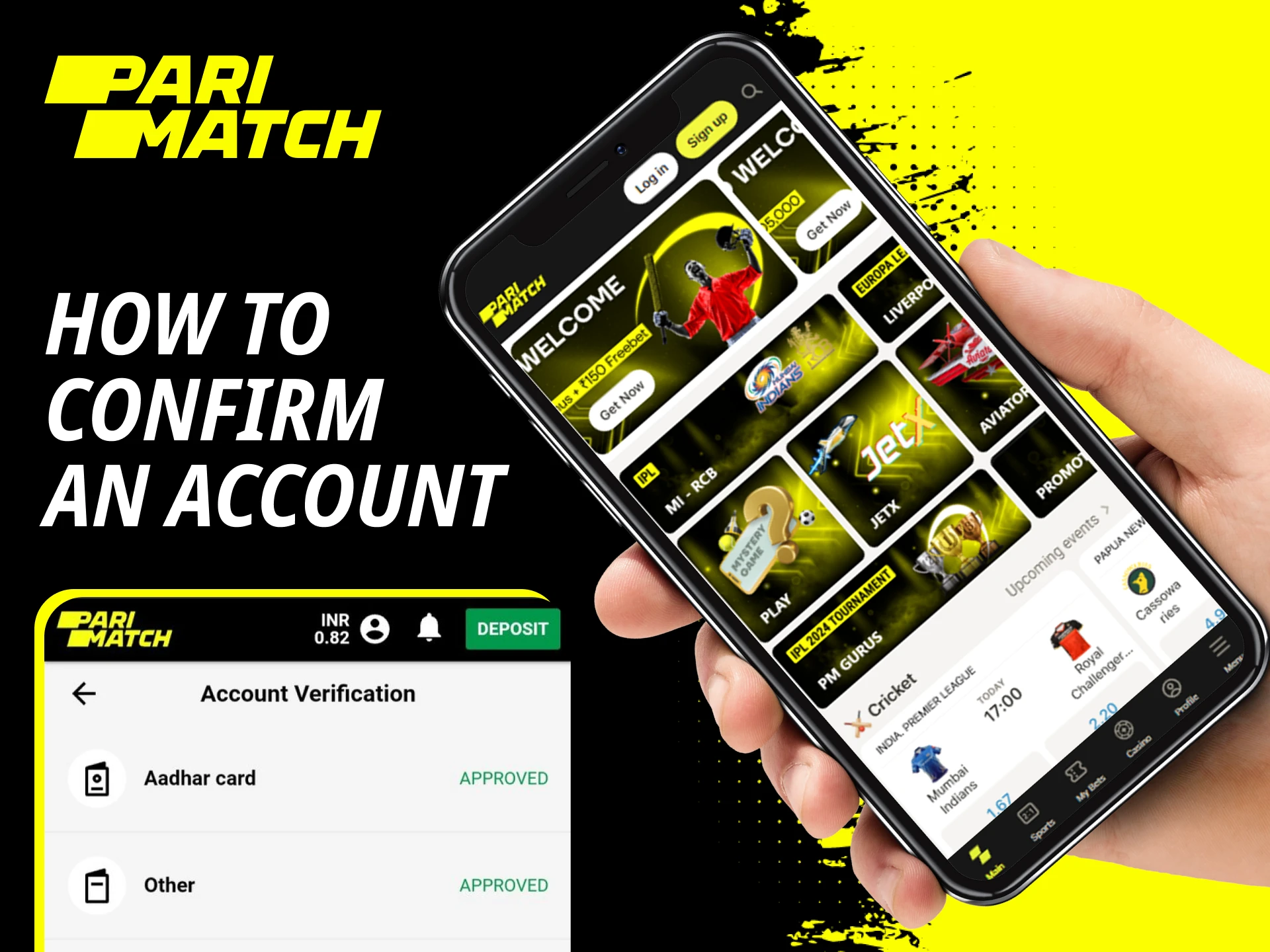 How is account verification done on the Parimatch online casino website.