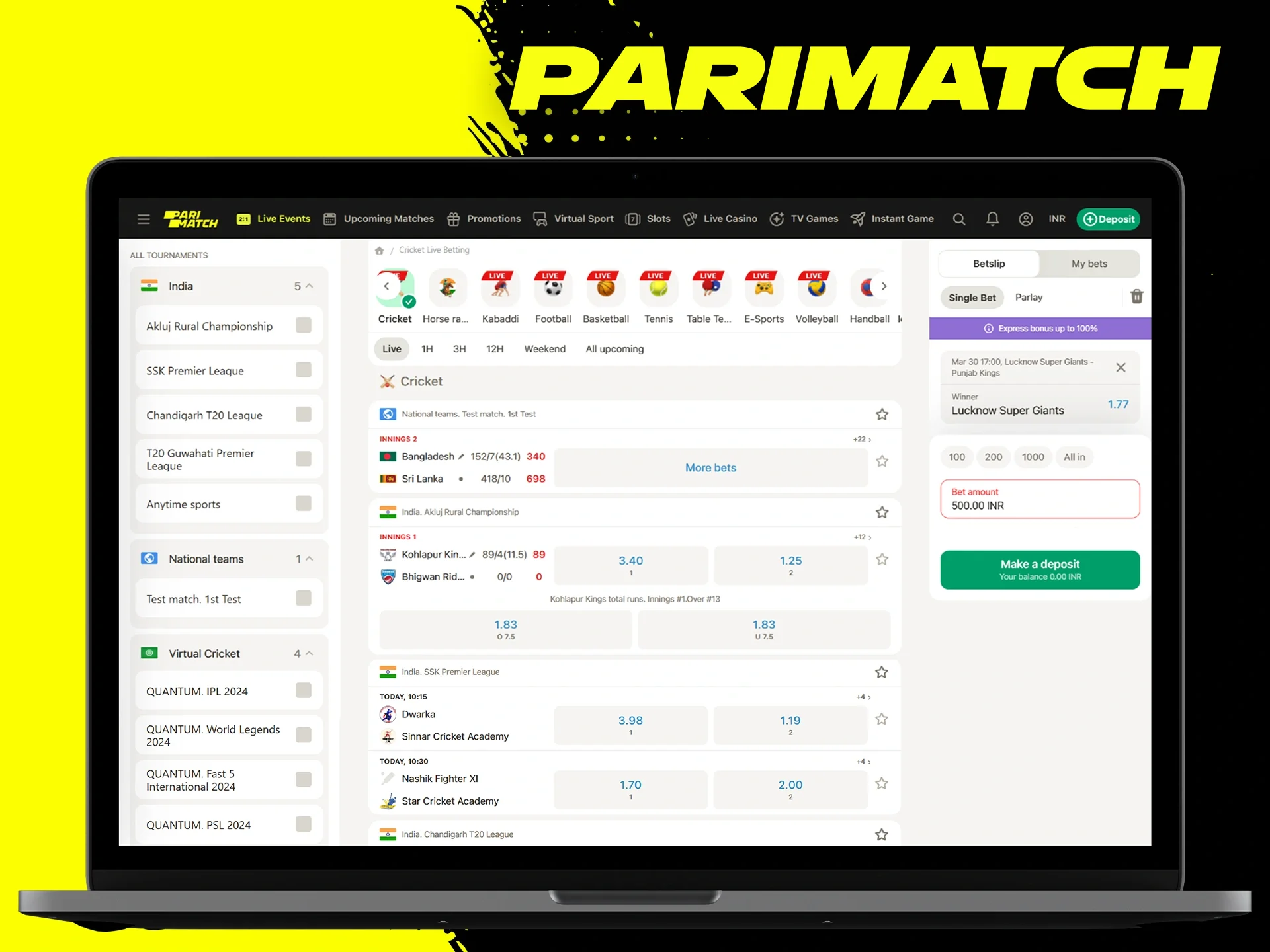 Go to the Parimatch Live tab and place your bet.