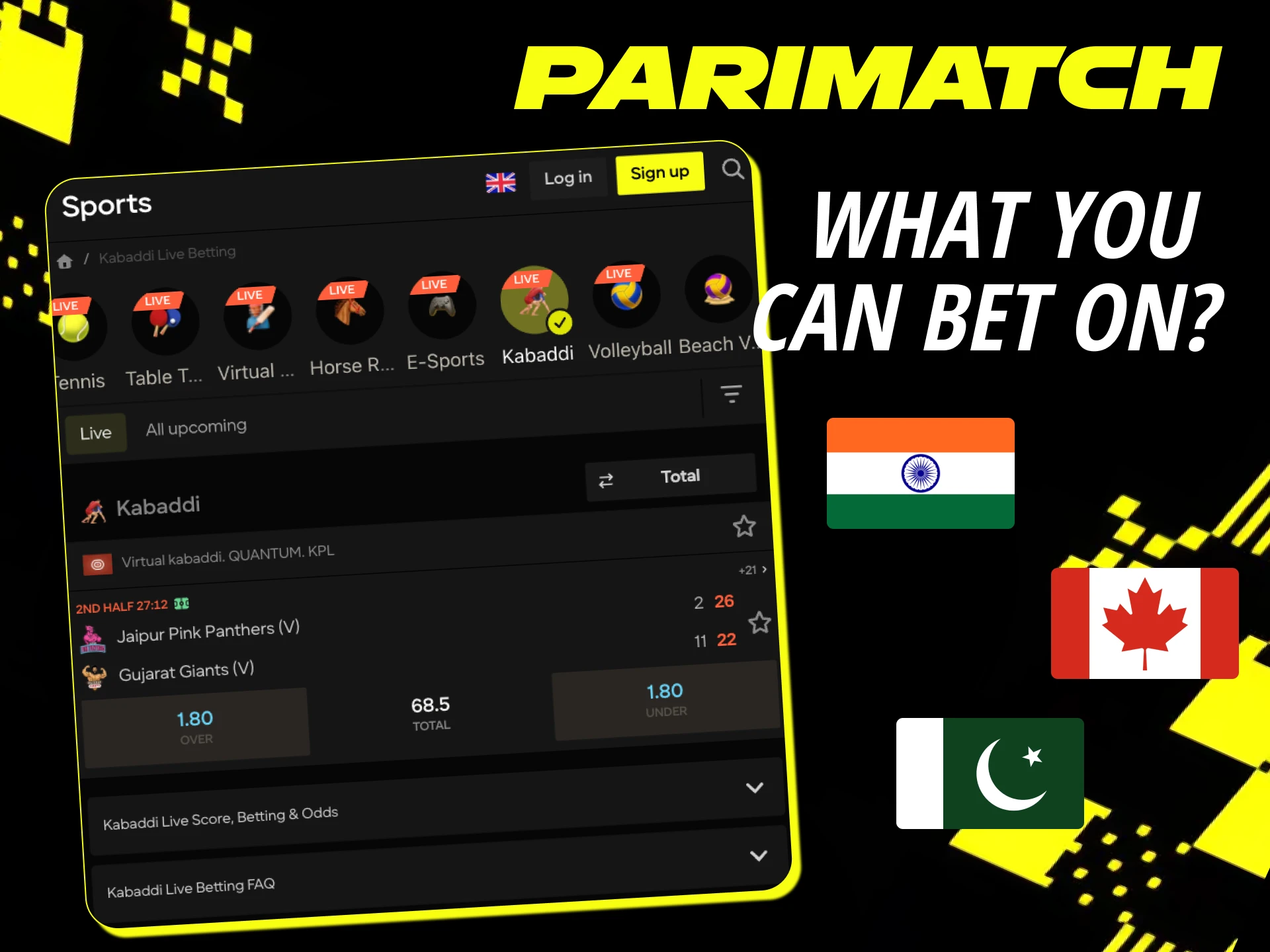Check out the countries participating in kabaddi matches at Parimatch online casino.