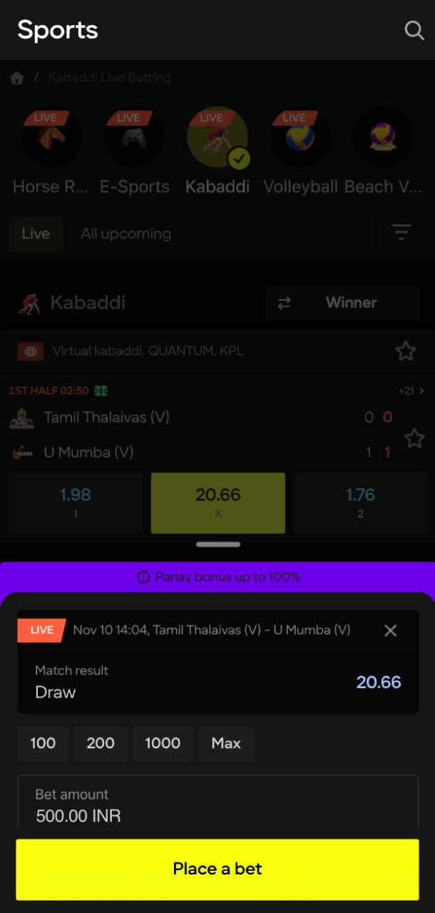 Win by betting on kabaddi at Parimatch online casino.