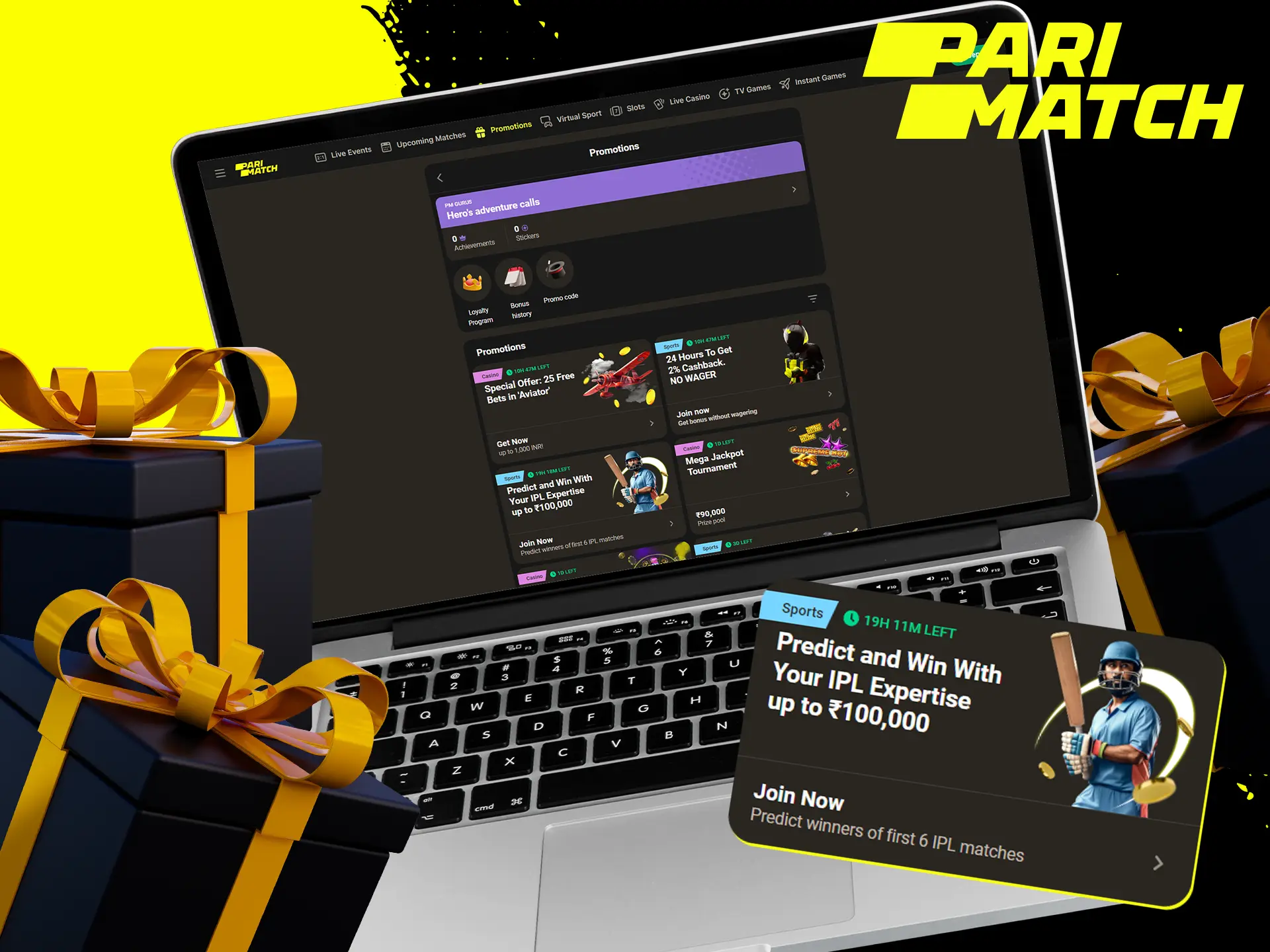 Parimatch gives its players bonuses for IPL Live betting.