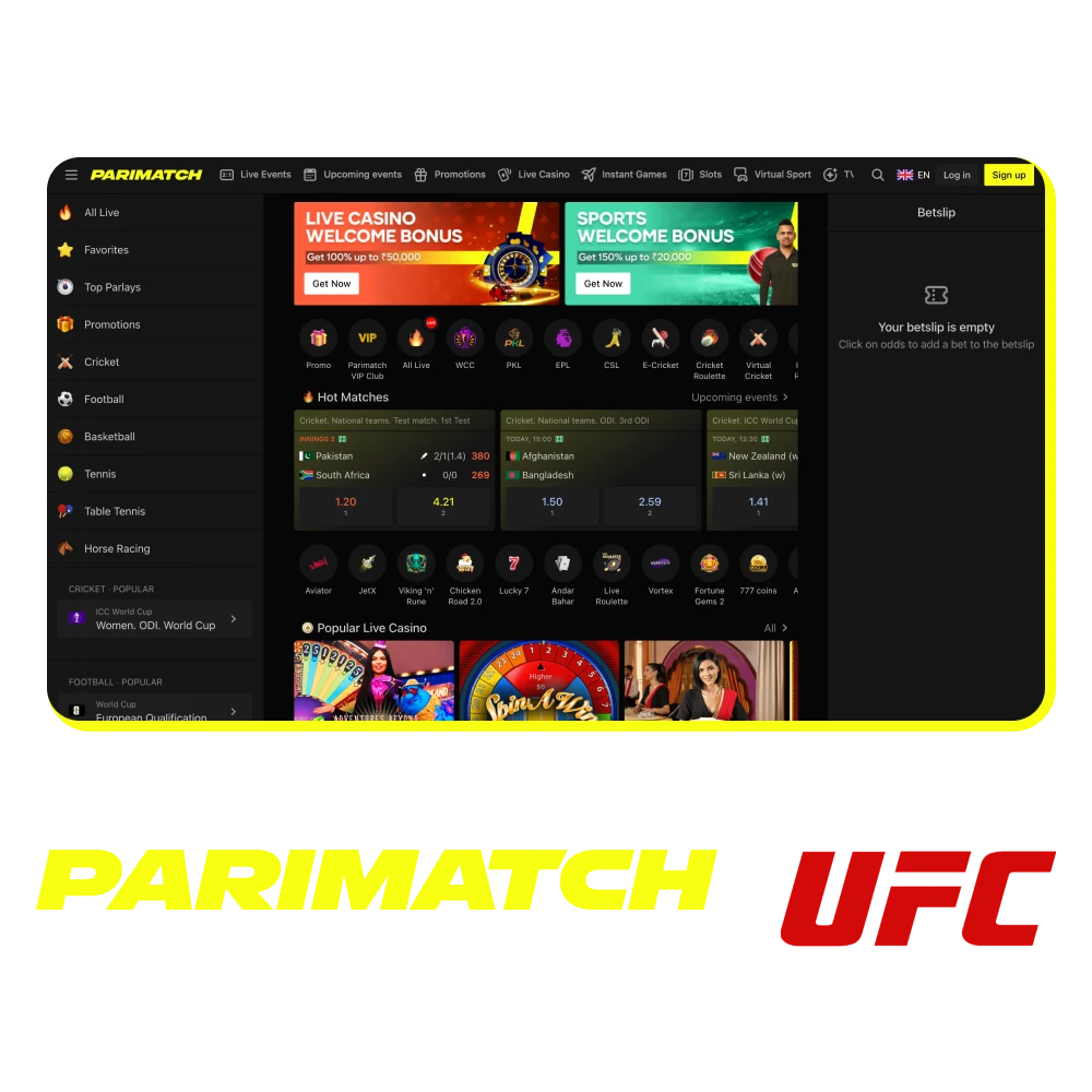 Parimatch India is top bookmaker offering betting.