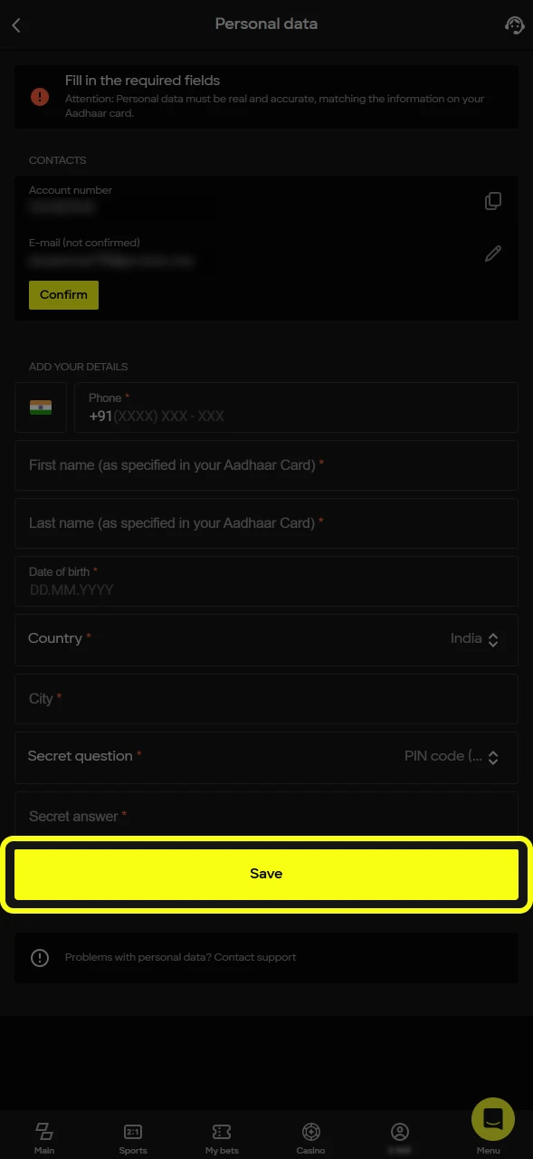 Submit and wait for approval to unlock full functions access on Parimatch.