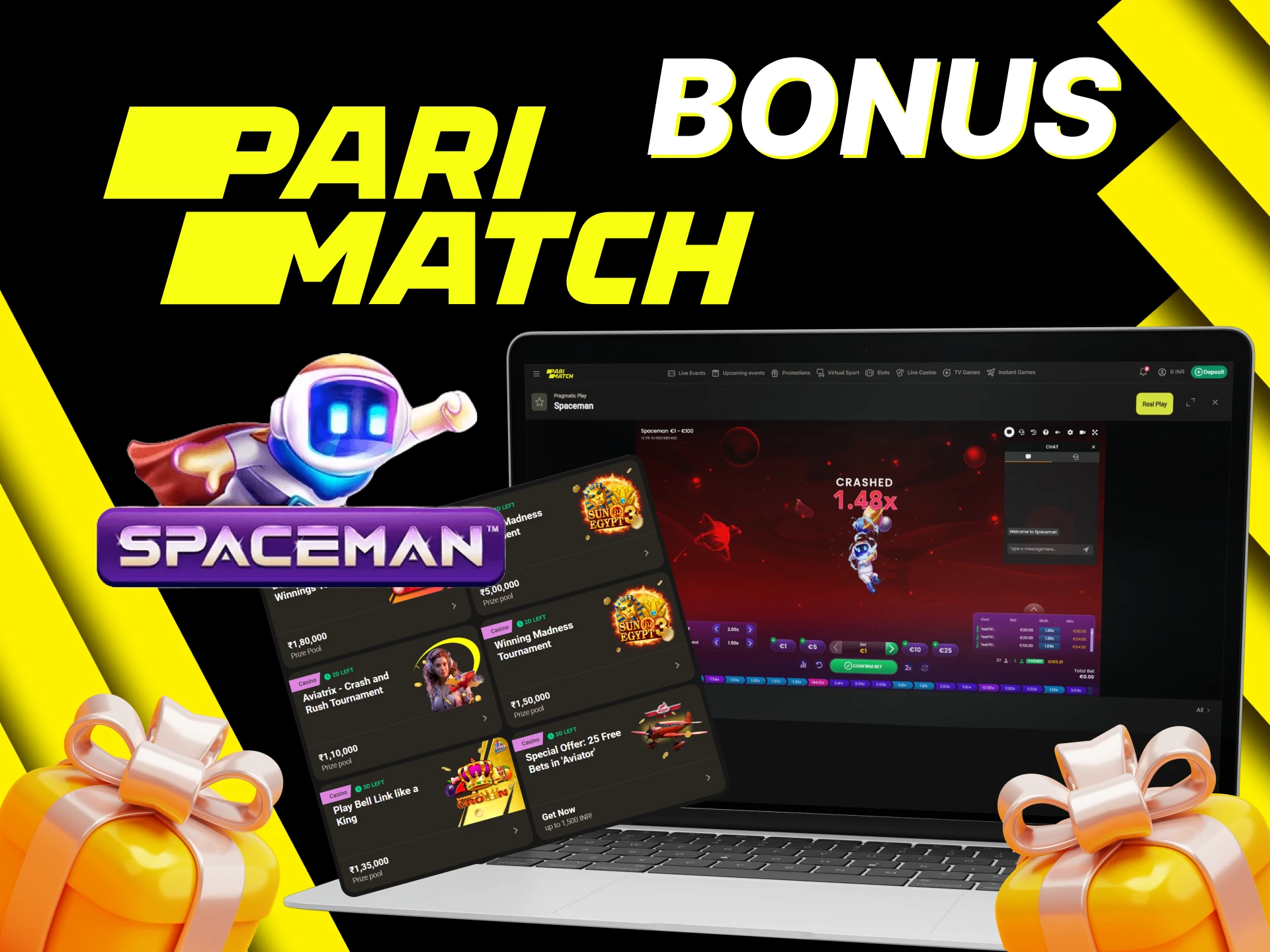Try the welcome bonus for the Spaceman game at Parimatch.