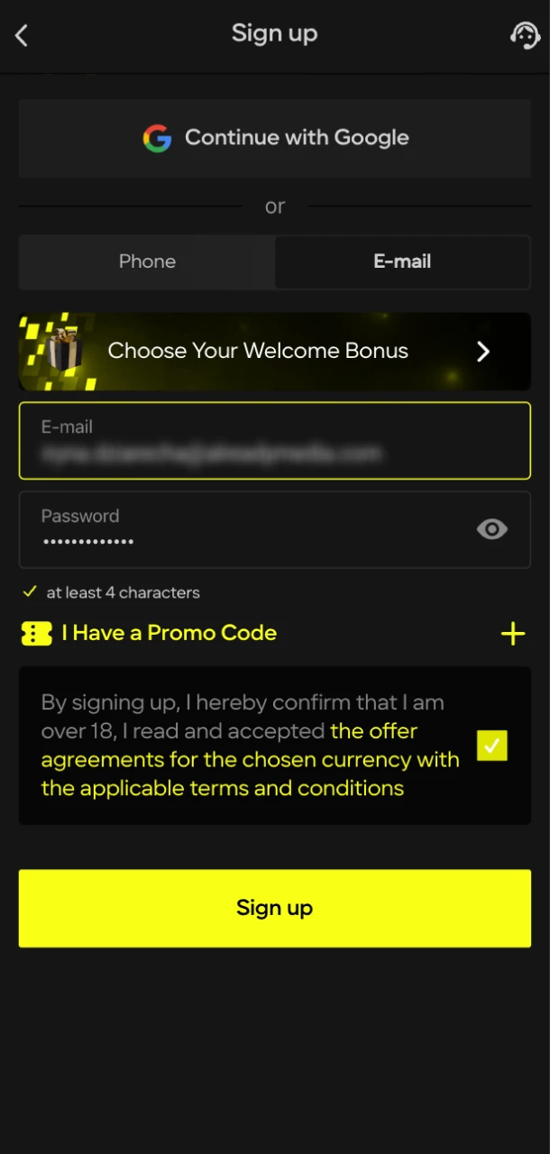 Please provide your details to register at Parimatch online casino.