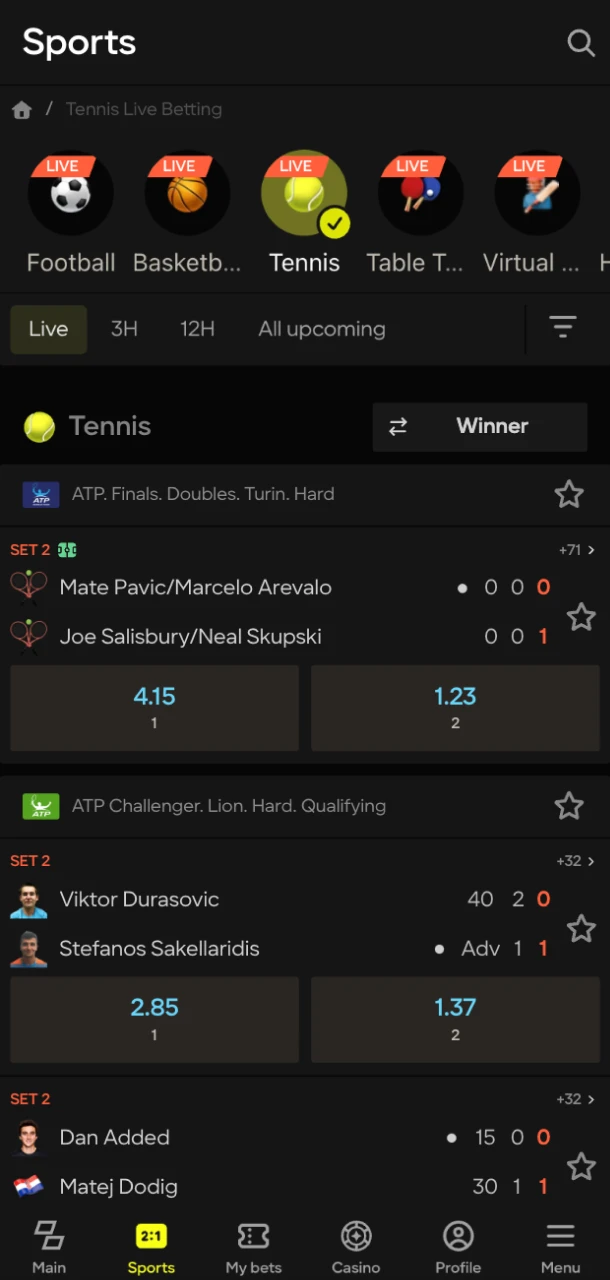 Don't waste your time head over to the tennis betting section at Parimatch online casino.