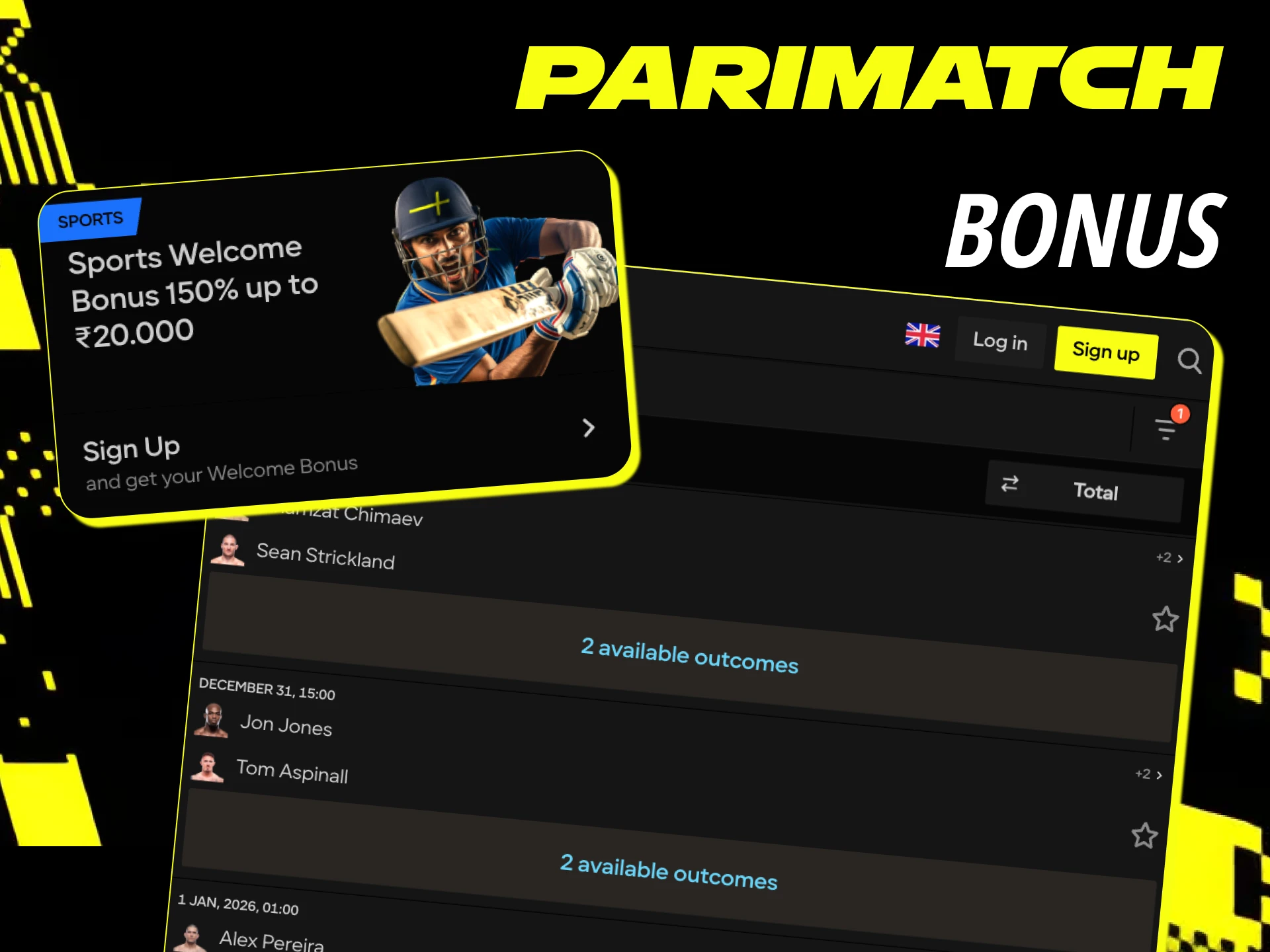 Get the best bonus for winning bets on UFC on Parimatch.