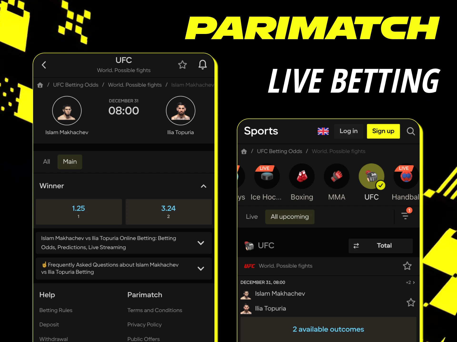 Place live bets on UFC matches on Parimatch.