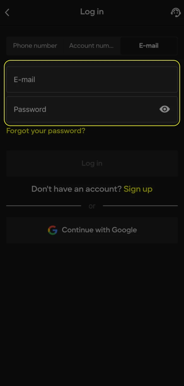 Log in to the Parimatch online casino using your password and email.